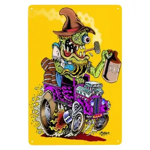 Rat Fink Rat Power Tin Sign, Funny Cartoon Character Wall Decor, Western Decor, Wall Art for Home Garden Yard Decoration