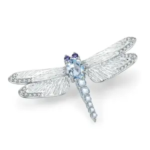 1.41Ct Natural Sky Blue Topaz Brooch 925 Sterling Sliver Handmade Design Dragonfly Brooches For Women Fine Jewelry GB