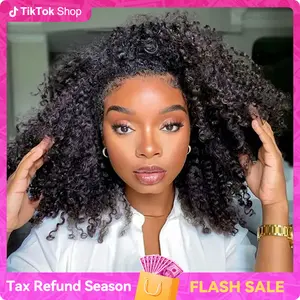 3 In 1 Wear Go Half Wigs Afro Curly Human Hair Glueless Wigs For Women 250% Density With Natural Hairline 100% Human Hair Wigs With Drawstring #springfresh