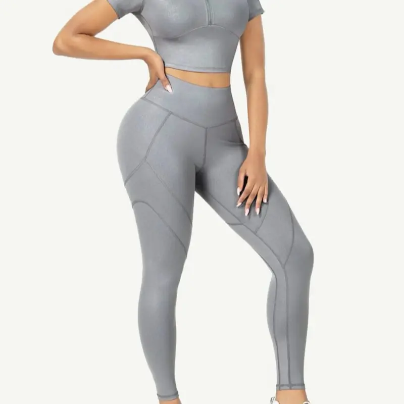 Short sleeves high waist yoga suits for fitness moisture wicking