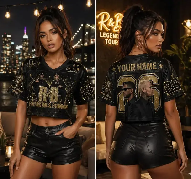 Custom R&B World Tour Jersey 2026, Personalized Concert Football Shirt, CB & Usher Inspired Crop Top, Custom Name & Number Jersey, Music Festival Outfit, Hip Hop Streetwear Gift