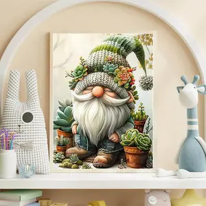 Canvas Relaxation Gnome Succulents 5D Diamond Art Kits for Beginner DIY Full Drill Diamond Dots Crystal Craft Kits for Home Wall Decor Gifts