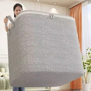 Large Capacity Waterproof Foldable Fabric Storage Box, Ideal for Clothes, Bedding, Toys, Home & Car Accessories, Classic Style with Lid
