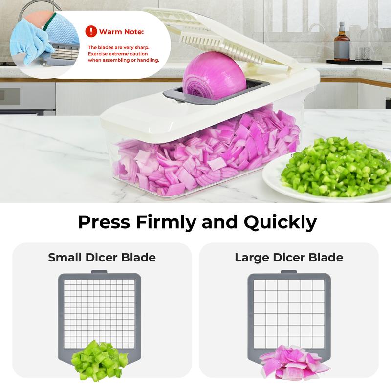 Simplify meal prep with our 8-piece multifunctional chopper set. It features a slicer and container for an efficient, all-in-one kitchen solution.