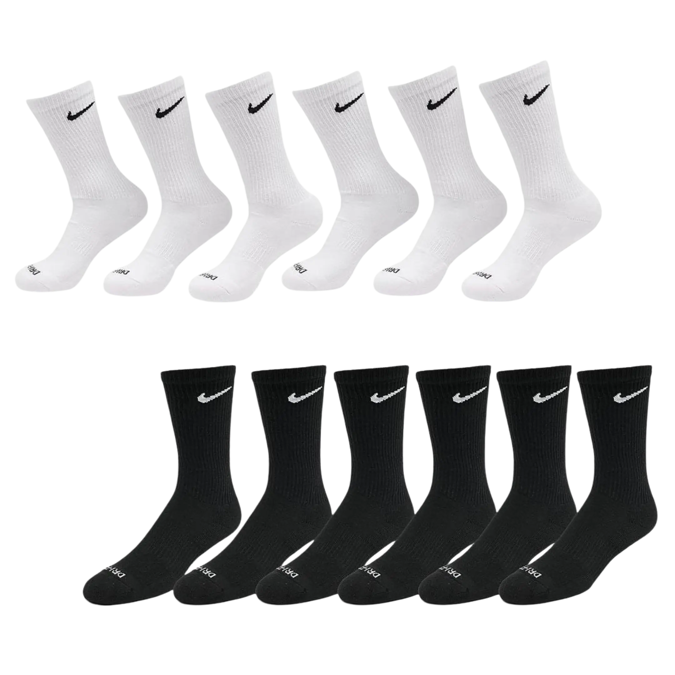 Nike Dri-FIT Everyday Plus Cushioned High Training Crew Socks (6 Pack) White | Black