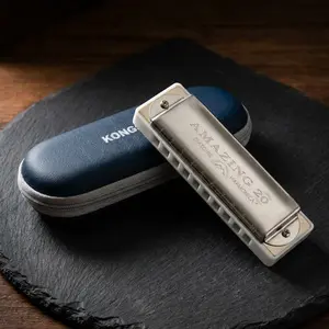 KONGSHENG AM20 10-Hole White Harmonica - Richter Tuning, Bright Tone, Durable Diatonic Performance, Stainless Steel Covers, Ideal Gift for Musical Instrument Enthusiasts