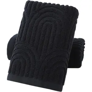 Hand Towels Set of 2, 100% Cotton Absorbent Soft Striped Pattern Decorative Towel for Bathroom, Black