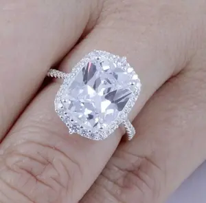 5ct Cushion Cut Sterling Silver CZ Engagement Ring Wedding Band Size 3-15 SE78A