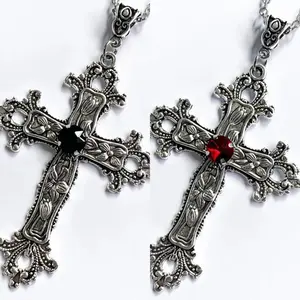 2026 New 2-Pcs Y2K Punk Crystal Cross Pendant Necklace Unisex Gothic Irregular Clavicle Chain Stainless Steel Fade-Resistant Aesthetic Jewelry for Daily Wear Parties Halloween TikTokShop