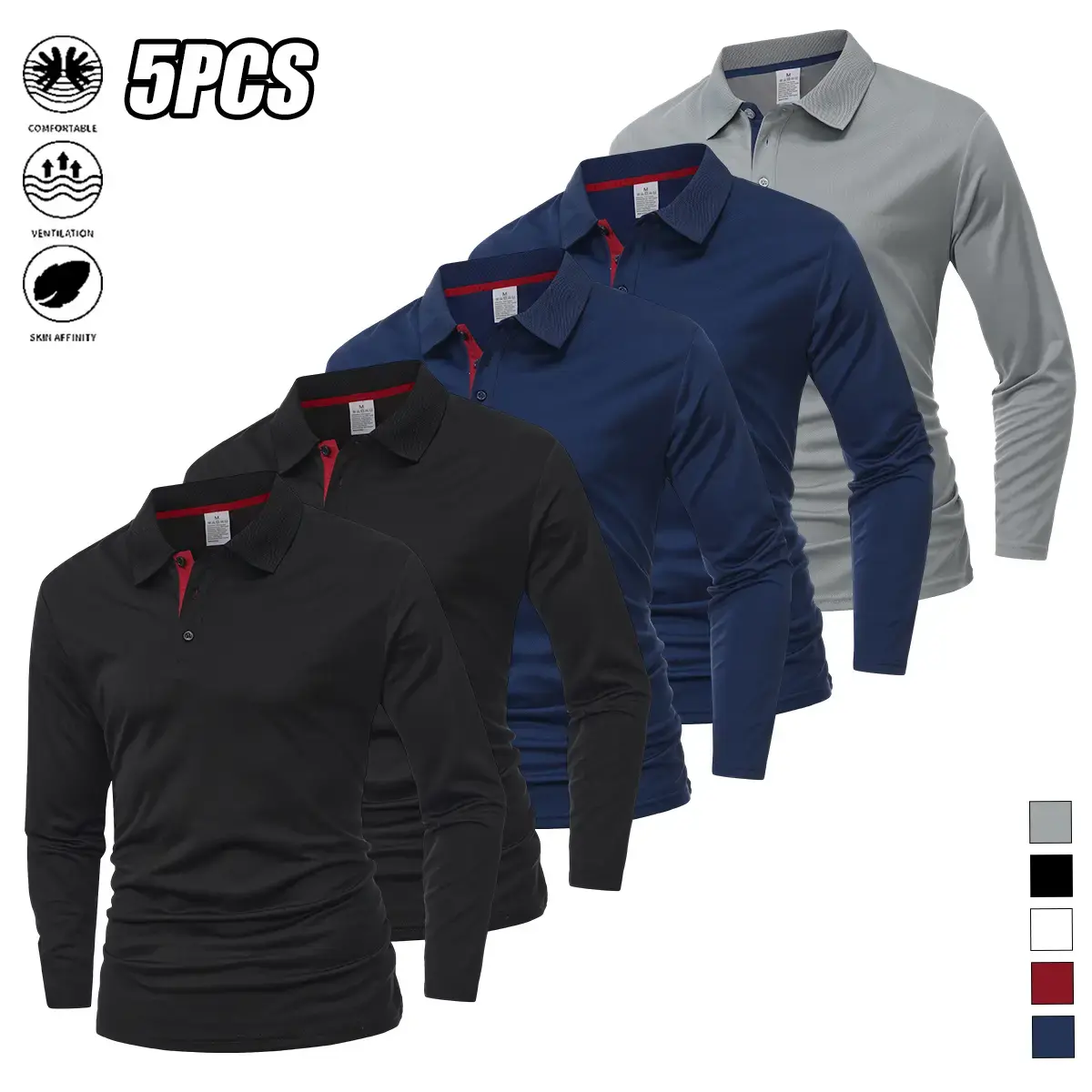 Men’s casual long-sleeve quick-dry polo shirt suitable for golf and tennis; comfortable cycling apparel with a stylish color-block design at the collar and cuffs—a great gift for him. Plain Men’s casual long-sleeve quick-dry polo shirt suitable for golf and tennis; comfortable cycling apparel with a stylish color-block design at the collar and cuffs—a great gift for him. Plain
