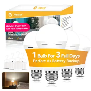 Neporal LITE PRO Rechargeable Light Bulbs, 2600mAh Large Battery Backup Light Bulbs, Socket Rechargeable Emergency Lights for Home, Hurricane Prepareness Item, E26/E27 (White-2600mAh) commercial lighting rechargeable  bulb