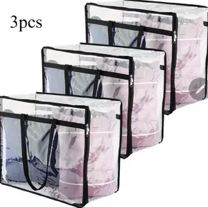 Clear Vinyl Zippered Storage Bags for Sweaters, Blankets, Comforters, Bedding Sets - Sturdy Storage Solution