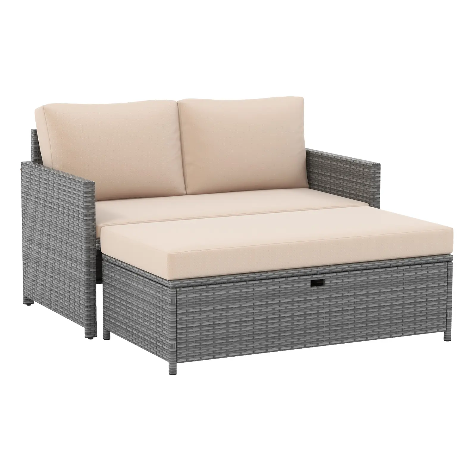 COSTWAY - Outdoor Rattan Daybed Wicker Loveseat and 31 Gallon Storage Ottoman-Brown