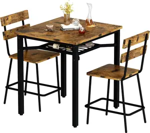 DKLGG 3 Piece Bar Table and Chairs Set, Counter Height Small Dining Table with 2 Bar Stools, Farmhouse Square Kitchen Table with Storage for Bistro, Pub, Small Space