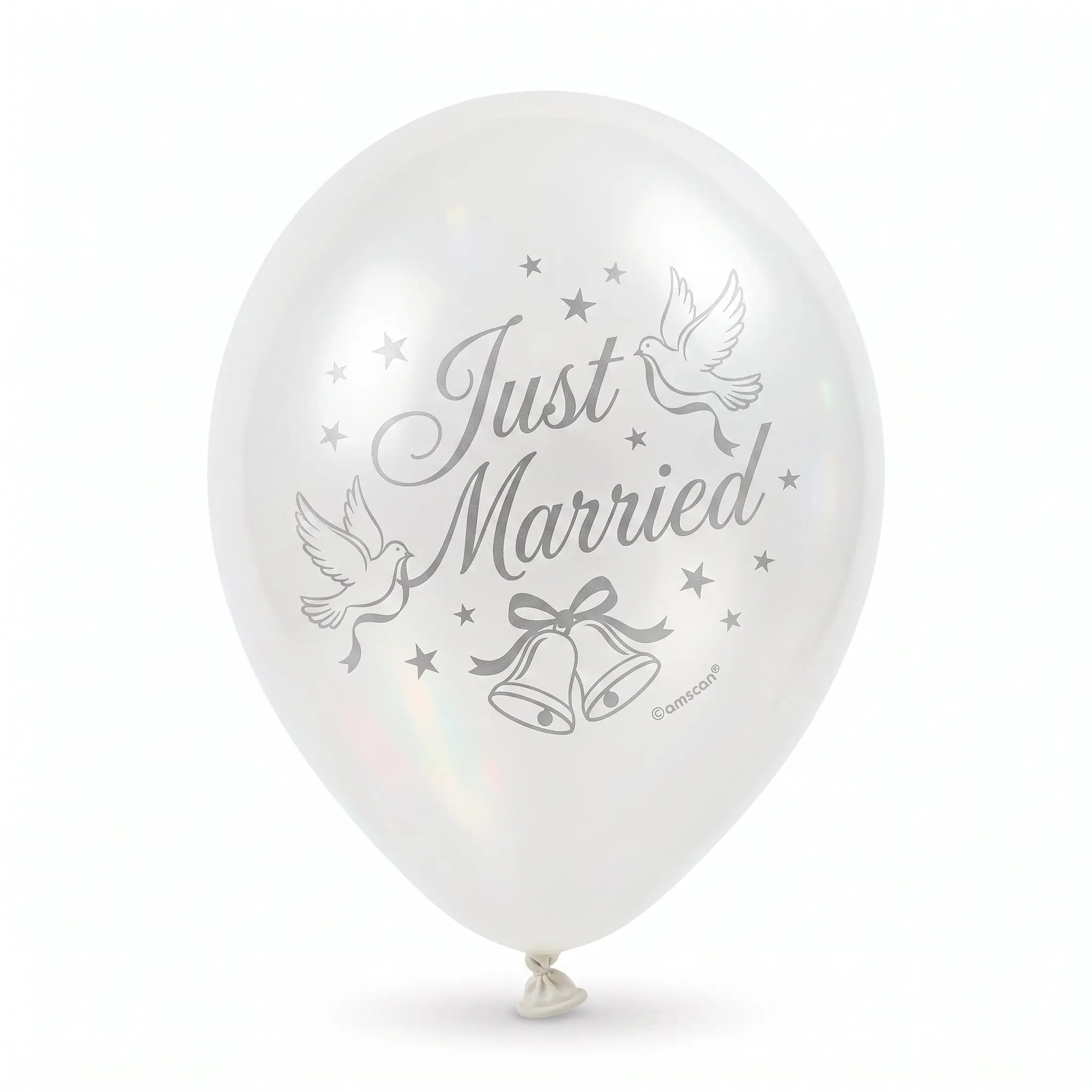 "Just Married" Wedding Latex Balloons, White/Silver, 12-Inch, 15-Pack