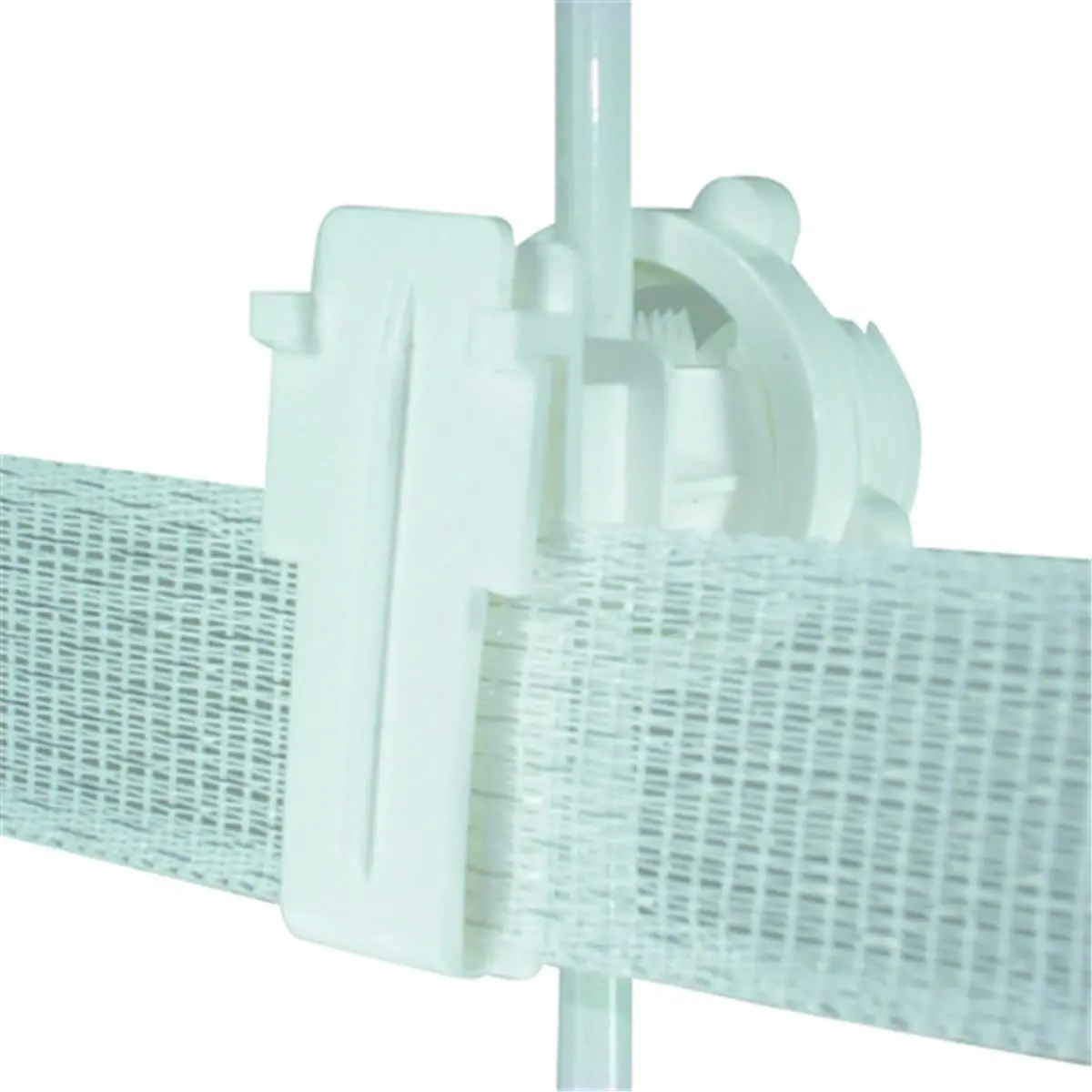 Field Guardian Screw-On Fence Post Insulator - HDPE, Screw On Compression Fit for Small Round Posts, 2 in. Polytape Compatibility, 1.5 lbs, 16x8x4 in, White