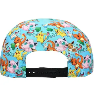 Bioworld Pokemon Characters AOP Youth Light Blue Snapback Cap with Charmander Bulbasaur Pikachu Squirtle Jigglypuff & Eevee All-Over Print Officially Licensed Adjustable Hat