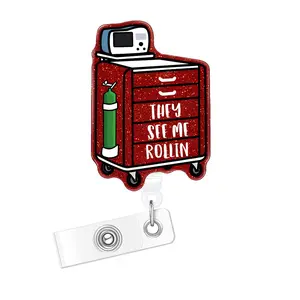 Glitter Retractable Badge Reel, 1 Count Creative Badge Holder with ID Clip for Nurse Doctor Student Worker Volunteer