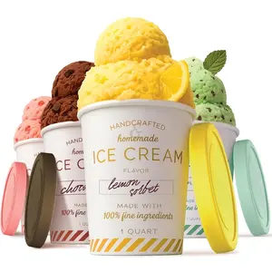 32 oz Ice Cream Containers with Airtight Silicone Lids ( 4-Pack ) Homemade Ice Cream Container for perfect for storing Gelato, Sorbet & Frozen Yogurt, Reusable 2 Pint Ice Cream Container with Lids