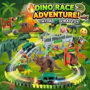 215 PCS Dinosaur Race Track Toy with Train – Interactive STEM Building Set, Motorized Flexible Track, DIY Creative Playset, Educational Sensory Toy for Kids Toddlers Boys Girls, Screen-Free Indoor Fun