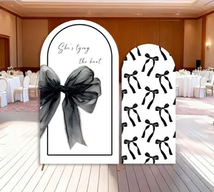 15-day Delivery She's Tying the Knot Arch Backdrop Cover Bridal Shower Girl Party Black Bows