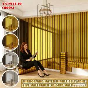 Mirror Wave Self-Adhesive Wallpaper, 3D Grid Wall Sticker, DIY Home Decor, Easy Cut and Install, TV Background Wall Molding