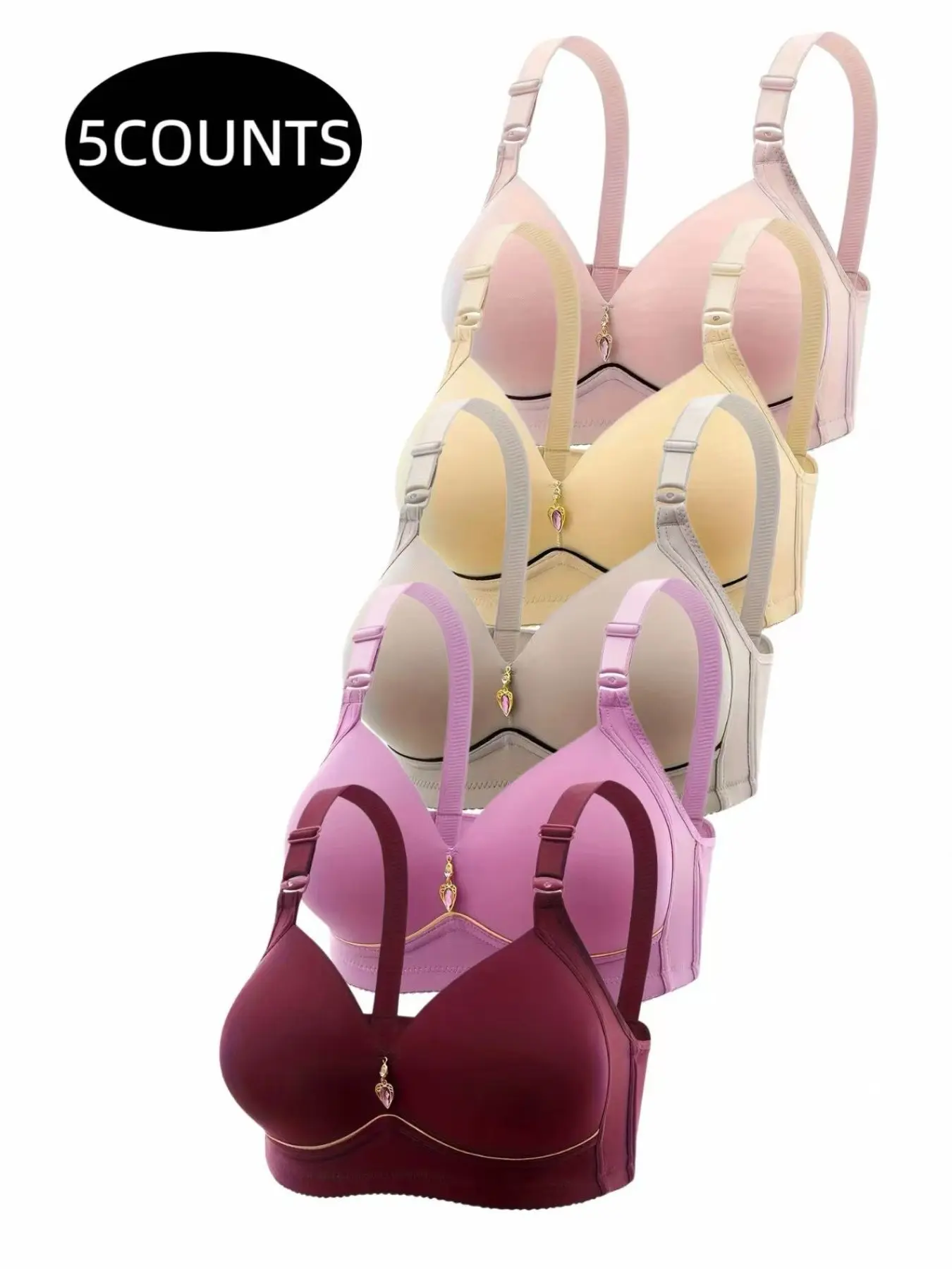 Women's Contrast Binding Push Up Bra, Soft Comfortable Breathable Wireless Bra, Women's Casual Lingerie for All Seasons