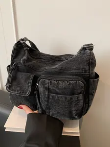 Water Washed Denim Shoulder Bag, Multi-Pocket Vintage Large Capacity Crossbody Bag, Fashion Casual Women's Commuter Bag, Denim Shoulder Purse, Denim Crossbody Bags