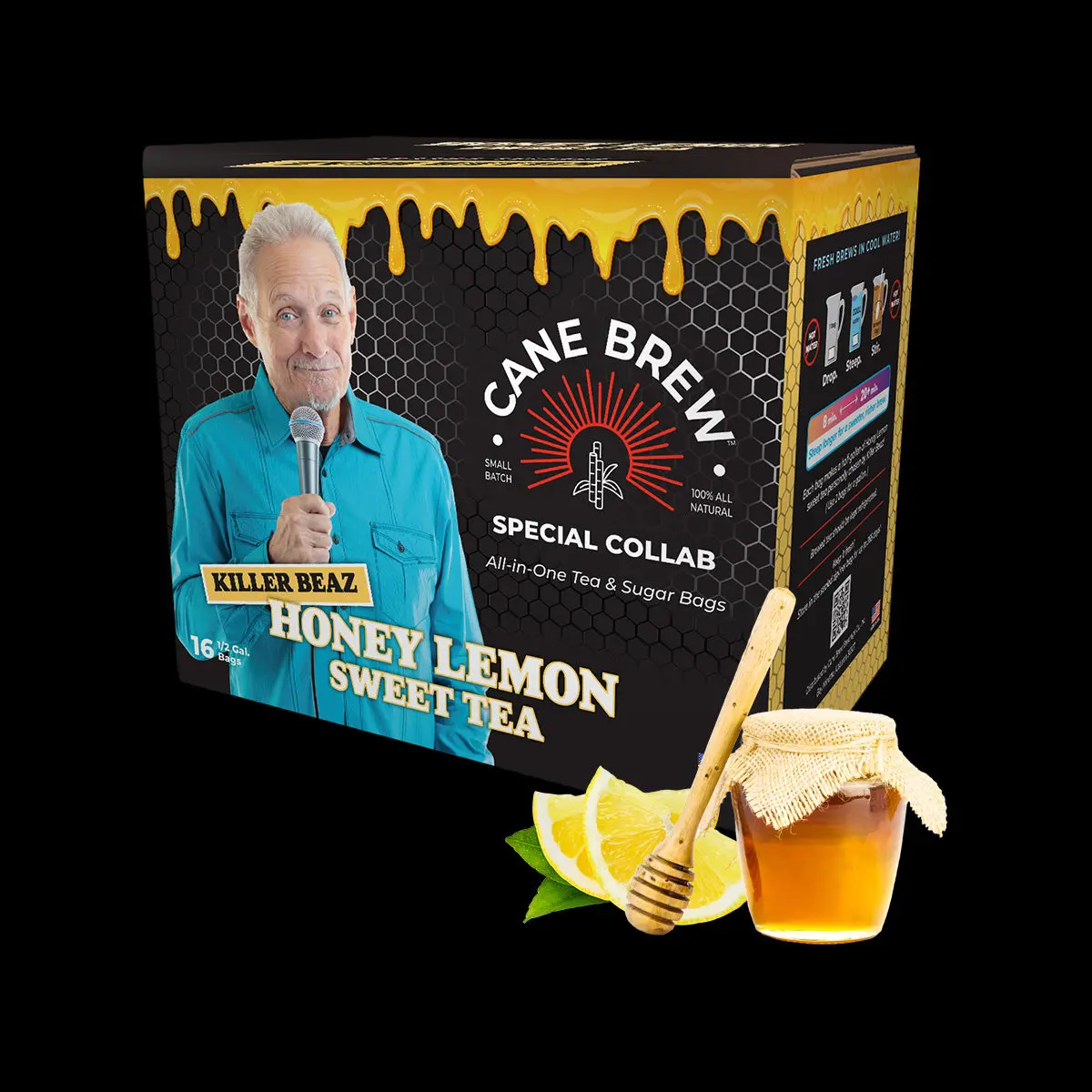 Cane Brew x Killer Beaz Honey Lemon Sweet Tea - 16 Half-Gallon Cold Brew Tea Bags - Gluten Free - Non-Returnable