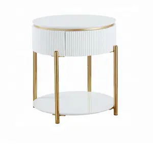 Daveigh White & Gold Fluted End Table with Storage Drawer