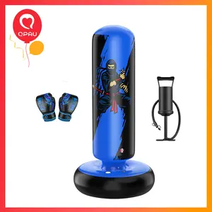 QPAU Premium PVC Kids Punching Bag 66 Inch Stable Inflatable Rebound Boxing Bag with Gloves Stand for Karate Taekwondo MMA Training Exercise Fitness Strength Fun & Children's Day Gifts for 6-12 Kids, outdoorfun