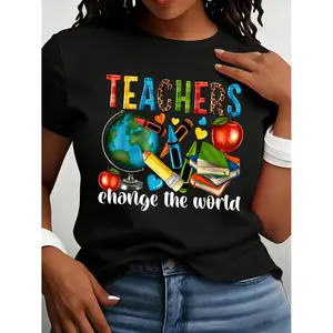 Women T-shirts 2026 Senior Class Graduation T-Shirt Round Neck Short Sleeve T-Shirt with a Teacher Pattern Print