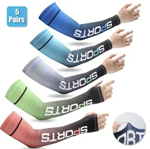 5 Pairs Arm Sleeve UV Sun Protection Sleeves Cooling Sports Sleeve Anti Slip Ice Silk Warmers Arm Covers for Men Women