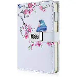 Creative Password Journal with Lock A5 PU Leather Diary with Combination Lock Password Notebook Locking Journal Diary (Style 3)