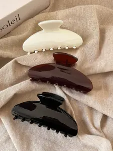 3pcs Women 3.54in/9cm Black, White, Brown Lightweight Plastic Hair Clips, Hair Clip Set, Dainty hair clips, Minimalist Solid Color Hair Claws, Suitable For Daily, Casual, Party, Commute, Beach, Vacation, Hairstyling, Washing Face/Hair, Makeup