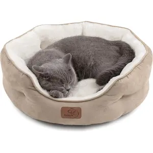 Bedsure Dog Beds for Small Dogs - Round Cat Beds for Indoor Cats, Washable Pet Bed for Puppy and Kitten with Slip-Resistant Bottom, 20 Inches, Camel