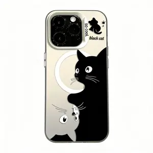 Black & White Cat iPhone Case - Kawaii Aesthetic Protective Cover for 11/12/13/14/15/16/17 Pro Max Plus iphone case