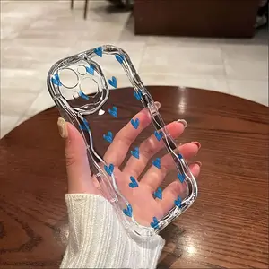 Blue Heart Pattern Phone Case, Soft Transparent Wave Design, Fits iPhone 17 Plus/air, 15 Plus, 16 Pro, 15 Pro, 14 Pro Max, 13 Pro Max/12/11