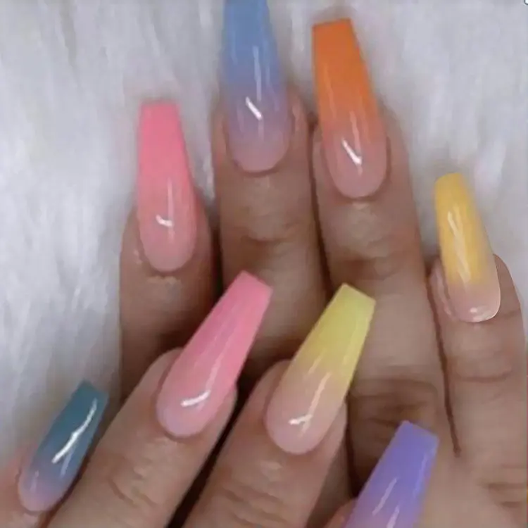 Women's Plastic Rainbow Fluorescent Leopard Trapezoid-Shaped Ballerina False Nail Tips, Beauty & Personal Care Nail Art Decoration Accessories, False Nails, Nails