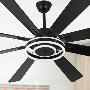 72" 8 Wooden Blades Modern Urban Large Size Black/Silver/Gold Finish Reversible Ceiling Fan with Remote and LED Light Kit Included for Home Decoration