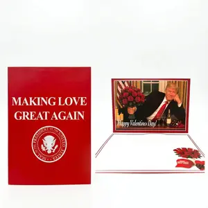 Funny Valentine’s Day Card –Gag Gift for Him – "Making Love Great Again" Greeting Card with Envelope – High-Quality Roses & Wine Print