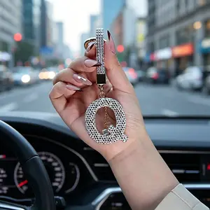 26 Letter Rhinestone Keychain, High-End Bling Key Fob, Customizable DIY Charm, Girls' Car Key Accessory, Decorative Sticker