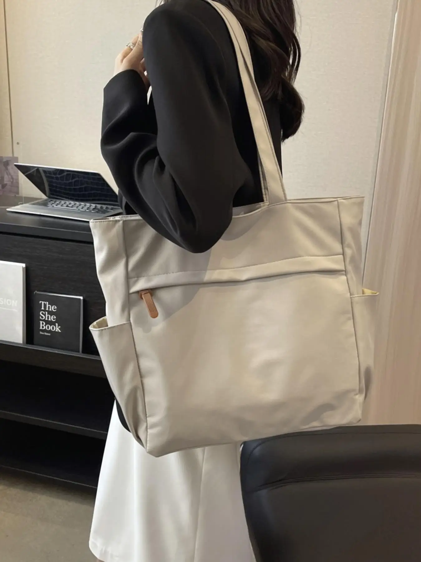 Women's Summer Minimalist Large Capacity Plain Color Tote Bag, Casual Trendy Simple Style Shoulder Bag, Tote Bag for Trip & Business & Daily