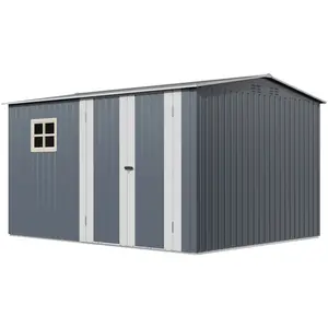 10x8 FT Metal Backyard Storage Shed with Lockable Double Doors, Windows & Air Vents, Durable Outdoor Shed for Tools, Lawn & Patio Equipment