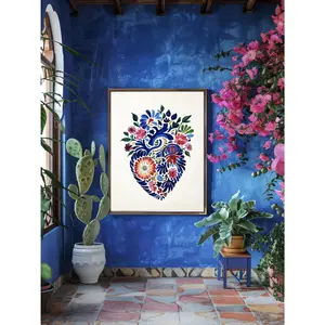 Mexico Wall Art, Talavera Heart,Mexican Art, Blooming Heart wall art, Corazon Mexicano Art, Mexico Oil Painting Download