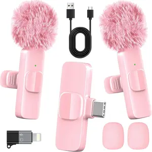 Pink Wireless Lavalier Microphone for iPhone & Android | Mini Clip-On Lapel Mic for Content Creators | Noise Cancelling Wireless Mic for TikTok, YouTube & ASMR | Plug & Play 65ft Range