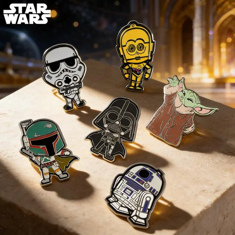 1PC Star Wars Officially Licensed Enamel Pins Set Featuring R2 D2 C 3PO Darth Vader Stormtrooper and Boba Fett Cute Chibi Character Designs Collectible Lapel Pins for Backpacks Jackets and Bags Ideal Gifts for Fans Friends and Family