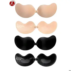 2pairsInvisiblePushUpStickyBraWomenBacklessStraplessBraSeamlessSelf - AdhesiveSiliconeNippleCoverBoobPadsStickerWeddingDressLingerie