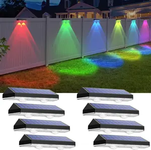 Solar Fence Light RGB Color Changing Outdoor Garden Decor Step Lamp IP65 Waterproof Pathway Wall Stair Lamp Balcony Illuminated Lantern Yard Lighting
