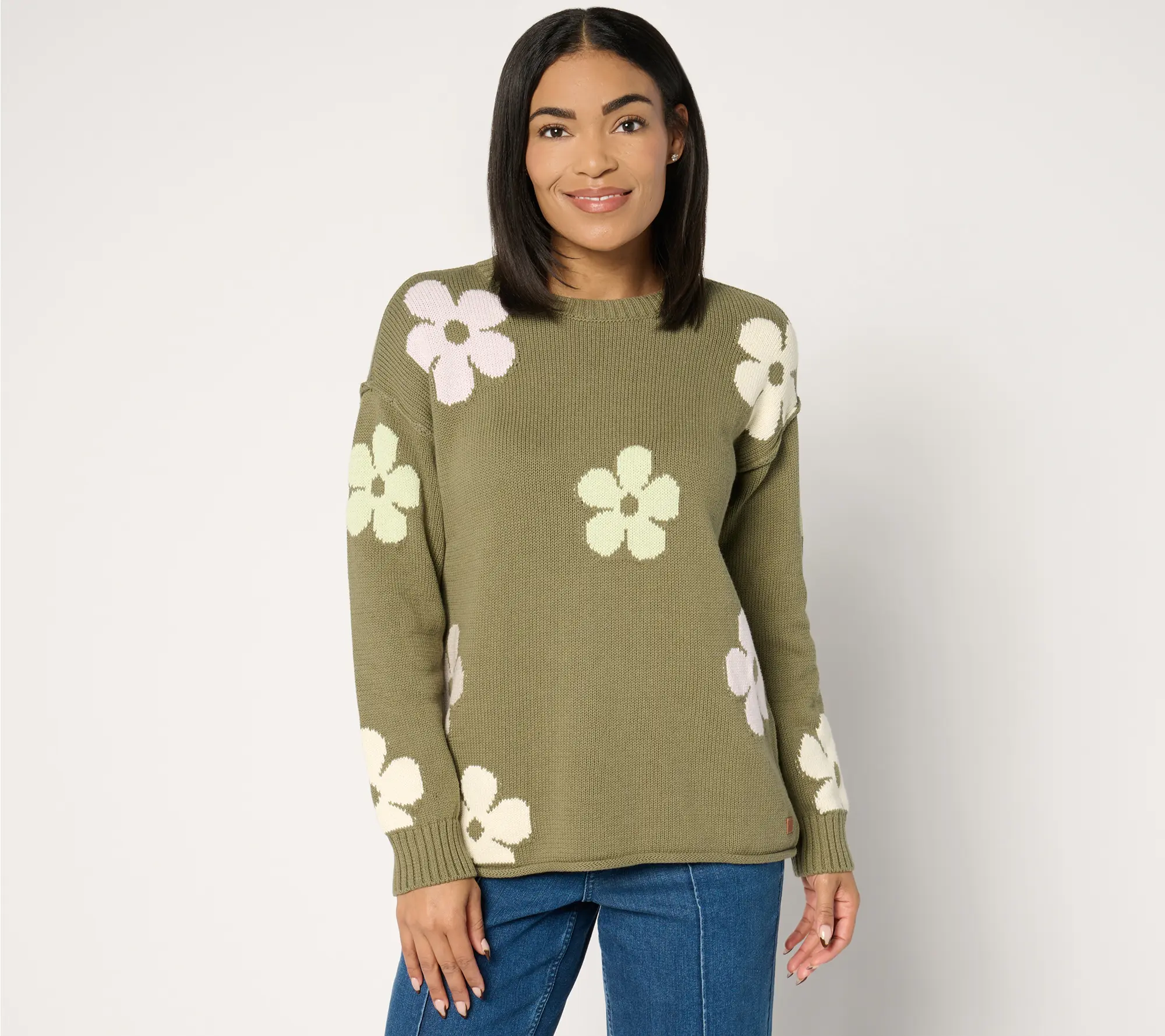Peace Love World 100% Cotton Novelty Stitch Crew Neck Sweater
